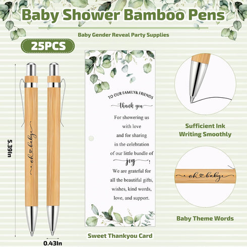 Yeaqee 25 Sets Woodland Safari Baby Shower Gifts for Guest Greenery Woodland Baby Shower Favors Retractable Baby Shower Pens Bamboo Pens Gender Re...