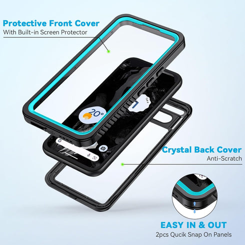 Lanhiem for Pixel 8a Case, IP68 Waterproof Dustproof, Built-in Screen Protector, Rugged Full Body Shockproof Phone Case for Google 8a, Aloe Teal...