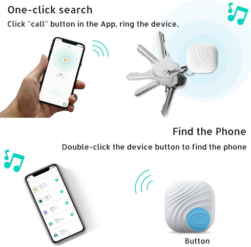 Key Finder, Bluetooth Tracker Item Locator with Key Chain for Keys Pet Wallets or Backpacks and Tablets, Batteries Include (White, 1 Pack)...