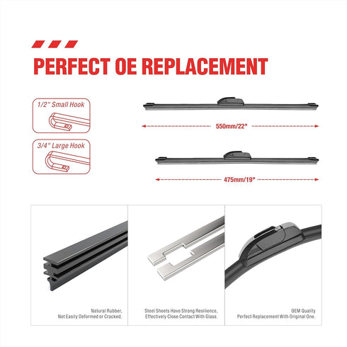 3 Wipers 22"/19"/12" Windshield Wiper Blades Fit for Toyota RAV4 2005 2004 2003 2002 2001 Highlander 2007 2006 2005 2004 2003 2002 2001 Front Wipe...