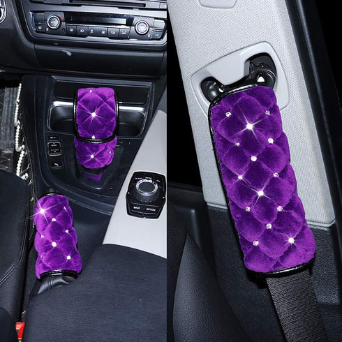 eing Plush Handbrake Cover Gear Shift Cover Seat Belt Cover 3 PCS/Set Car Interior Set Accessories Decor,Purple...