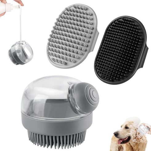 3PCS Dog Bath Brush | Dog Shampoo Brush | Dog Scrubber for Bath | Dog Bath Brush Scrubber | Dog Shower/Washing Brush with Adjustable Ring Handle f...