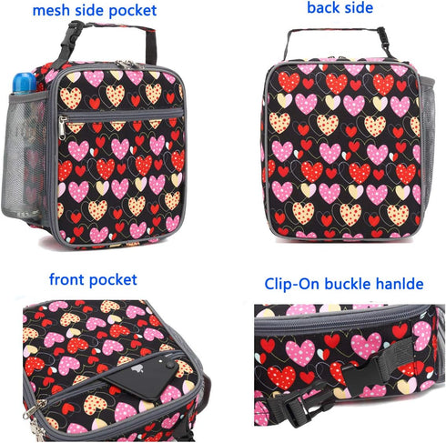 FlowFly Kids Lunch box Insulated Soft Bag Mini Cooler Back to School Thermal Meal Tote Kit for Girls, Boys, Heart...