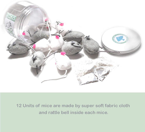 Catnip Mice for Cat Toys with Rattle Bell Mouse Kitty Toys (White & Grey)...