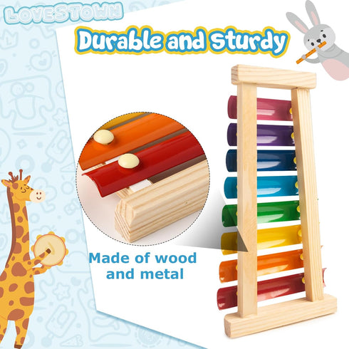 LovesTown Wooden Xylophone for Kids, Toddler Xylophone Musical Toy with 2 Mallets Songbook 8 Diatonic Keys Musical Instruments...