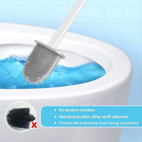 Toilet Brush and Holder Set for Bathroom, Deep-Cleaning Silicone Toilet Bowl Brush with Non-Slip Long Plastic Handle(White)...
