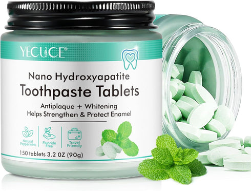 150 Tablets Chewable Toothpaste Tablets, Nano Hydroxyapatite, Flouride & Plastic Free, Sensitive Toothpaste Tablets Peppermint Flavored Strengthen...