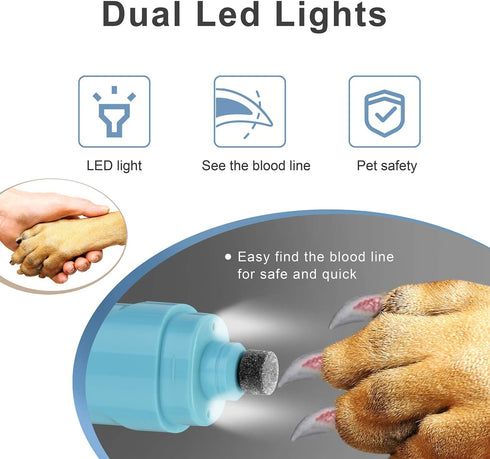 Dog Nail Grinder Professional Electric Pet Nail Grinders 2-Speed Rechargeable Pet Nail Trimmer with LED Light Nail Grooming & Grinding for Large S...