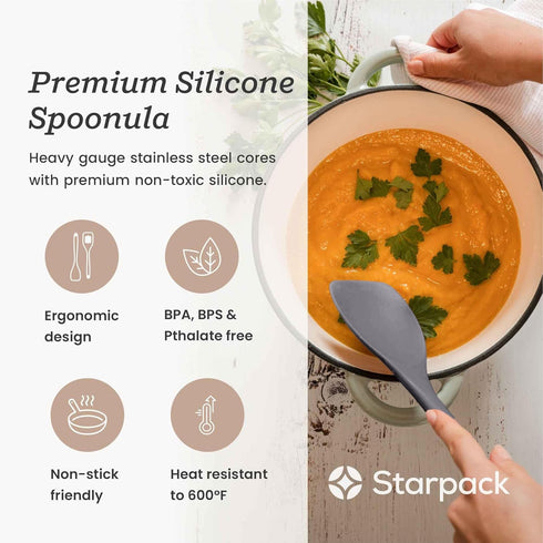 Starpack 'The All Rounder' Premium Silicone Spoonula - Heat Resistant to 600F - Silicone Spoonula Spatula - Kitchen Spoon Spatula (Stormy Grey)...