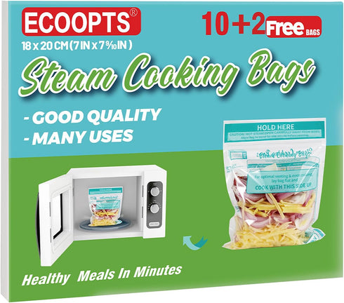 12 Steam Cooking Bags Microwave Steamer Bags for Vegetables,Potatoes and Meat (12, Medium)...