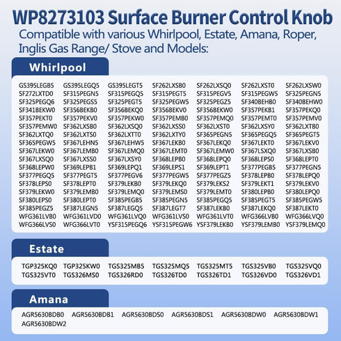 4Pcs 8273103 Gas Range Burner Knob Black Replacement Part Fit for Whirlpool Range Stove, Replaces AP6012363, 8273107, 8273111, ER8273103, Not Univ...