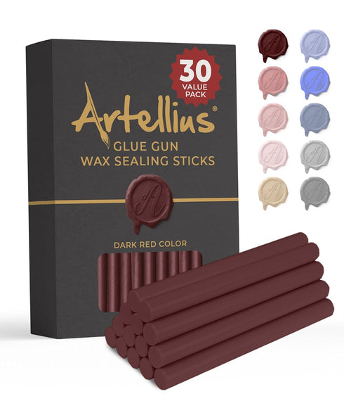 Artellius Premium Sealing Wax Sticks (Bulk 30 Pack) Wax Seal Glue Gun Sticks, Envelope Seal Wax for Stamp Seals - Perfect Wax Seal Sticks for Craf...