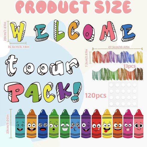 CANIPHA 79Pcs Classroom Bulletin Board Sets, Classroom Themes Decoration Sets, Back to School Bulletin Board Crayon Cutouts with Border Trims for ...