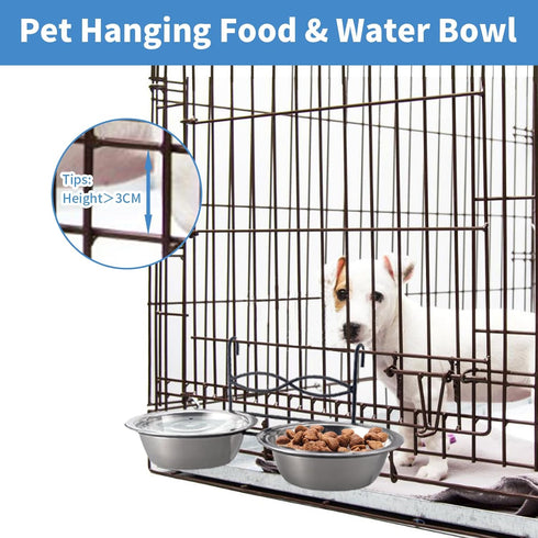 Anti-Slip Dog Bowls, 2 Pack Stainless Steel Dog Bowl Hanging on Cage, Pet Water and Food Bowls for Cats and Dogs, Dry and Wet Foods, with Non-Slip...