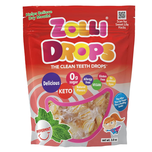 Zollipops Drops Peppermint Vegan 3oz - Dental-Friendly Treats with Xylitol for Guilt-Free Indulgence and Fresh Breath...