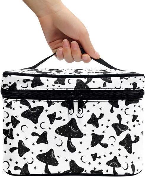 Gothic Mushroom Makeup Bag Large Opening Design Makeup Bag Cosmetic Organizer Storage Case Makeup Organizer Bag for Travel with Makeup Brushes Com...