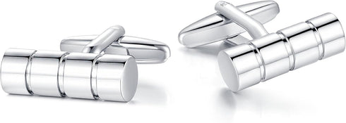 HONEY BEAR Cylinder Cufflinks for Mens Steel for Business Wedding Gift Silver...