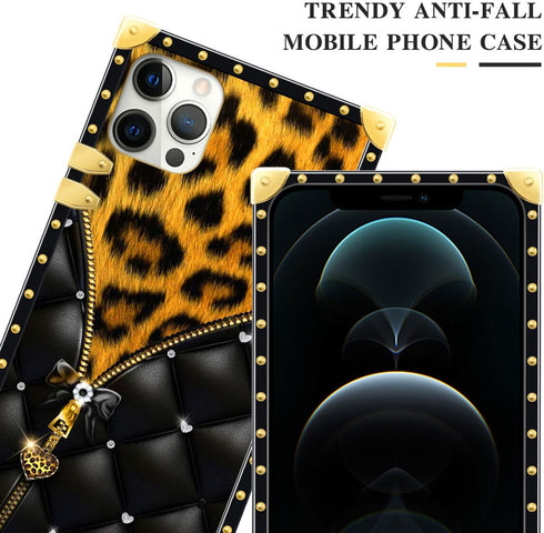 DAIZAG Case Compatible with for iPhone 15 Pro Max Case Black Butterfly Zipper Leopard Phone Case Golden Square Shockproof Phone Case Gift for Wome...