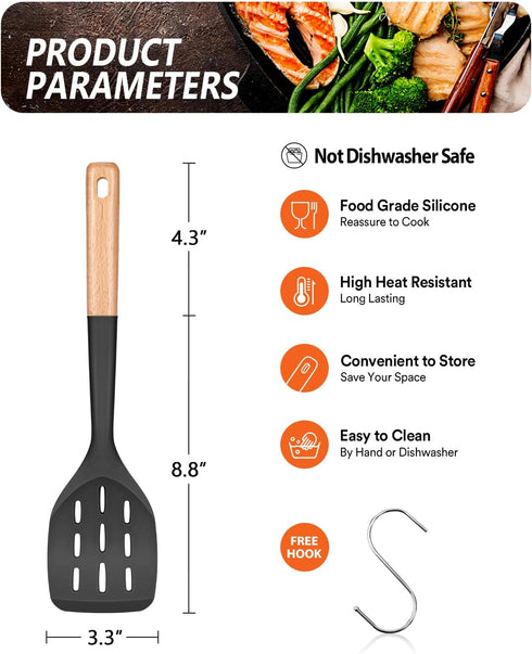 Nonstick Silicone Spatula, Non Scratch Flexible Edge for Pans, Slip Resistant comfortable Wooden Handle, Heat Resistant BPA-Free Kitchen Spatulas ...