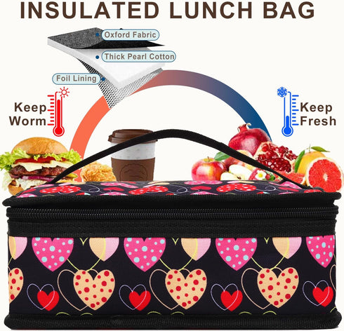 FlowFly Small Lunch box Insulated Soft Bag Mini Cooler Back to School Thermal Meal Tote Kit for Kids, Girls, Boys,Women,Men, Heart...