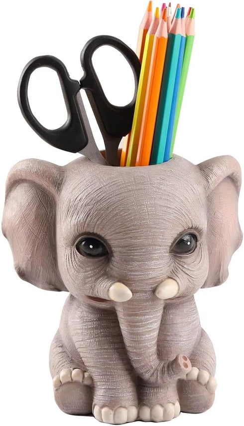 Elephant Pen Pencil Holder, Cute Animal Ornament Makeup Brush Holder Toothbrush Holder Home Office Desk Decor Organizer Accessory...