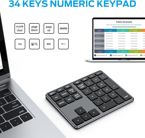 iClever Number Pad, Aluminum Wireless Number Pad for Multi Devices, USB-C Rechargeable, External 34-Keys Bluetooth Keyboard for Data Entry, Compat...