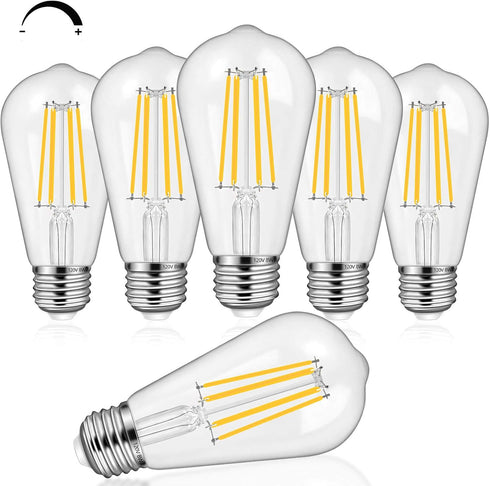 6-Pack 8W Dimmable Edison LED Light Bulbs 100W Equivalent, Vintage ST64/ST21 LED Filament Bulbs with 1000LM, 3000K Soft Warm White Lighting, E26 M...