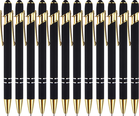 12 Pack Black Gold Ballpoint Pen with Stylus Tip, 1.0 mm Black Ink Smooth Writing Pens, Metal Stylus Pens for Touch Screens......