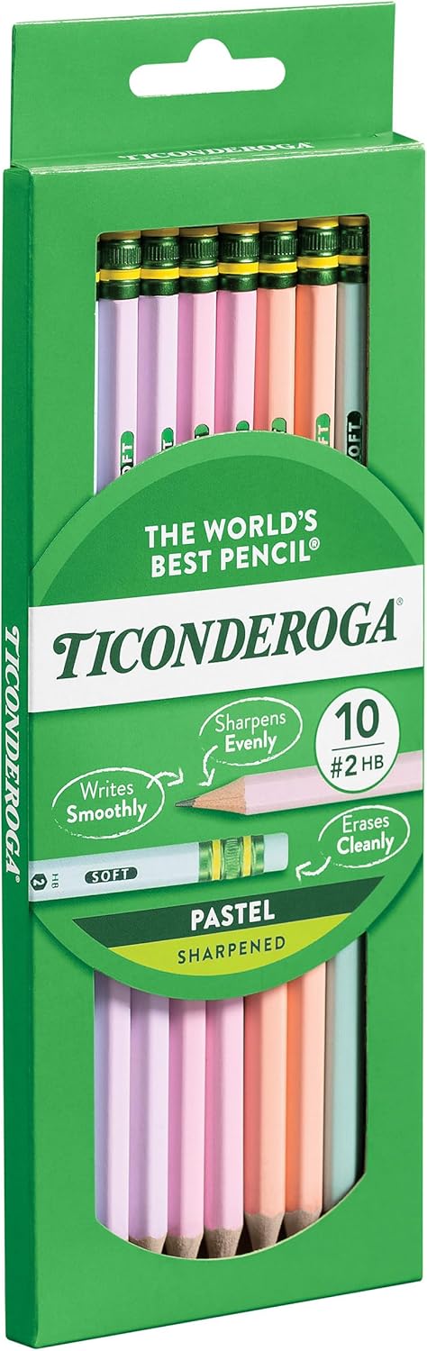 Ticonderoga® Pastel Pencils, 2 Soft, Assorted Colors, Pack Of 10 Pencils...