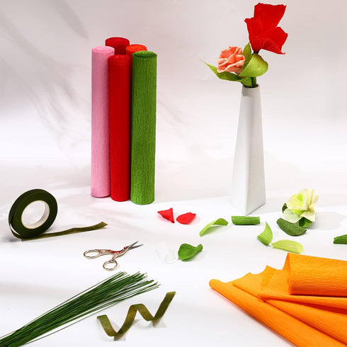 Gersoniel 57 Pieces Crepe Paper Flower DIY Kits 6 Rolls 35g Crepe Paper Rolls 50 Pcs Floral Iron Wire 1 Roll 50 Meter for Birthday Party Wedding (...