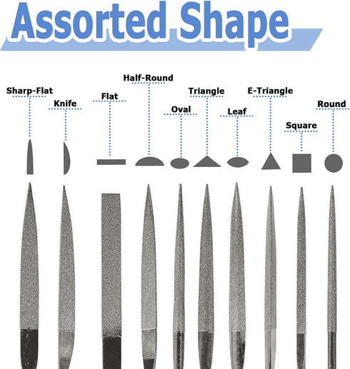 Mesee 10 Pieces Mini Diamond Needle Files, Round Triangular Square Flat Shape Needle File Set Hand Riffler File Tool for Precision Metal File Work...