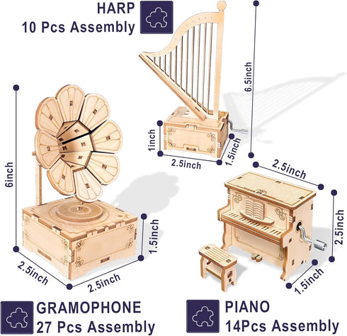 CYAZOO 3D Wooden Puzzle for Adults Music Box-DIY Musical Instrument Piano Model Building Kits-Hands Craft for Home and Office Decoration-Best Gift...