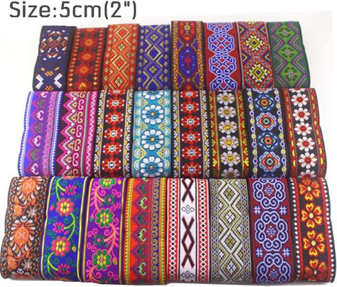 Jacquard Ribbon Geometric Emobridered Woven Ribbon Metallic Fabric Trim Fringe for DIY Clothes Pillow Straps Embellishment Decorations Width 2inch...