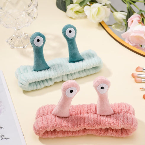 2 Pack Snail Head Bands, Headband for Washing Face, Snail Spa Hair Bands Skincare Makeup Headbands Women Cartoon Cute Coral Fleece Elastic Headban...