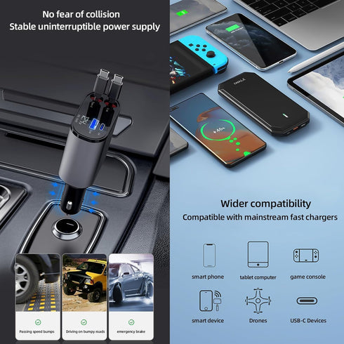 Kwak's Retractable Car Charger USB C,Car Charger Adapter with Retractable Cable Fast Charge Compatible with iPhone 15/15 Pro Max(Double Type-C)...