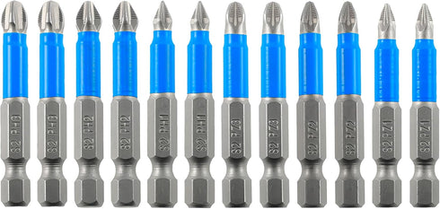 Anti Slip Phillips Cross Slot Pozidriv Screwdriver Bit Set 12PCS 1/4 Inch Hex Shank 2 Inch/50 mm Length S2 Steel with Magnetic for Power Screwdriv...