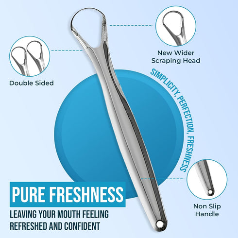 Tongue Cleaner,Tongue Scraper Cure Bad Breath,Tongue Cleaners Stainless Steel,Tongue Scrapers for Adults & Kids Fresher Breath in Seconds by AARAM...