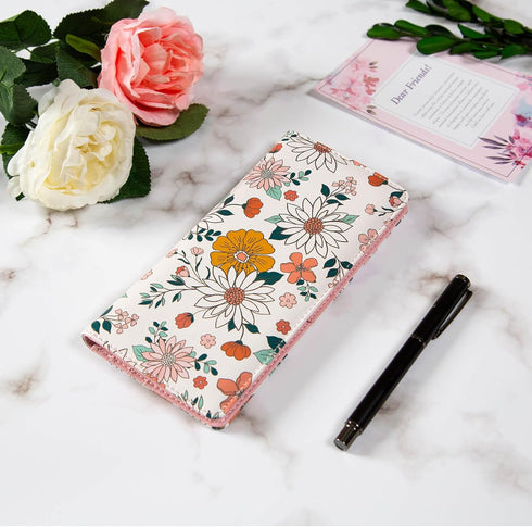 Ultra Slim Thin Leather Women Wallet Rfid Blocking Credit Card Holder Bifold Clutch (White Floral)...