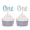 Pack of 24 Glitter One Cupcake Toppers Baby Boy First Birthday Decorations (Blue and Silver)...
