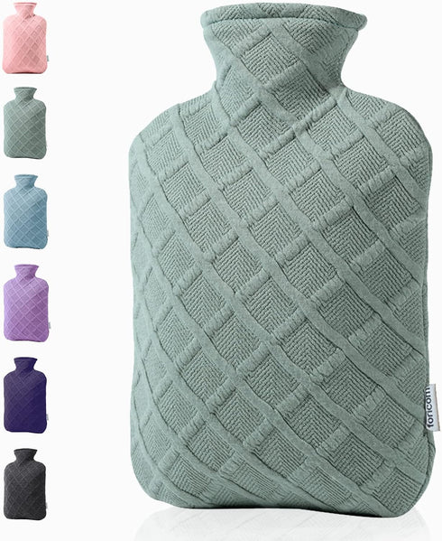 FORICOM Hot Water Bottle with Cover,Hot Water Bag for Pain Relief 2Liter,Heating Pad,Hand Warmer,Warming Bed.Classic.BPA Free,Close-Match(Green)...