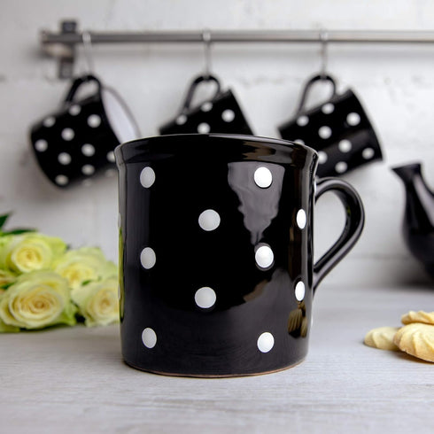 City to Cottage Handmade Black and White Polka Dot Ceramic Extra Large 17.5oz/500ml | Hot Chocolate, Coffee, Tea Mug, Cup with Handle Unique Potte...