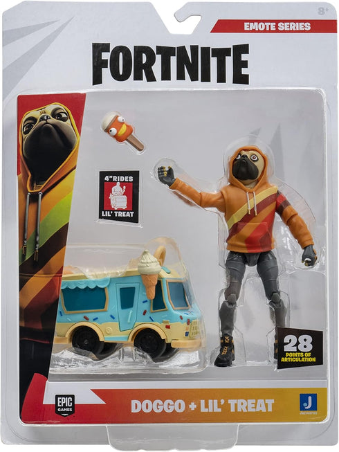 FORTNITE DOGGO (EMOTE SERIES) - 4-inch Articulated Figure with Lil’ Treat Emote Vehicle and Snow Pop Accessory...