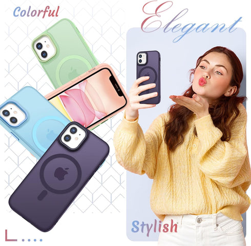 for iPhone 11 Case, Matte Magnetic Phone Case with 1 Screen Protector, Compatible with Magsafe, Translucent Frosted Slim Shockproof Protective Cov...