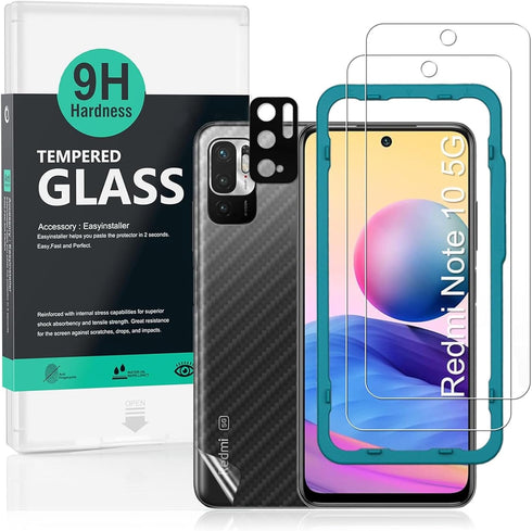 Ibywind Screen Protector For Redmi Note 10 5G/Poco M3 Pro 5G,with 2Pcs Tempered Glass,1Pc Camera Lens Protector,1Pc Backing Carbon Fiber Film [Fin...