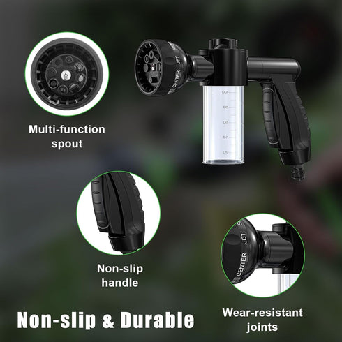 Car Wash Nozzle, High Pressure Water Garden Hose Nozzle with 8 Watering Patterns, Foam Sprayer with Soap Dispenser Bottle for Car Washing, Waterin...