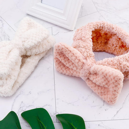 YISSION 2PCS Spa Headband with Bow No Slip Head Band for Face Wash Makeup Skincare Facial Headband Elastic Hair Band Microfiber Headbands for Wome...