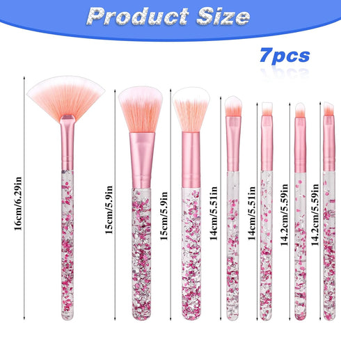 7 PCS Makeup Brushes, Crystal Sparkles Cute Fan Blush Foundation Powder Lip Highlight Eye Shadow Eyebrow Concealers Brush Set with Sequins Handle ...