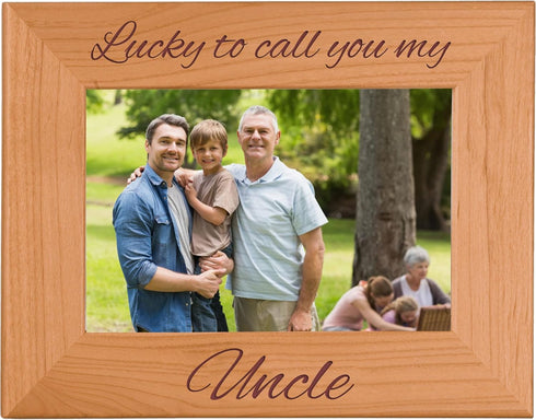 CustomGiftsNow Lucky To Call You My Uncle - Natural Alder Hanging/Tabletop Engraved Wooden Wood Picture Photo Frame (4x6-inch Horizontal)...