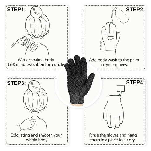Evridwear Exfoliating Dual Texture Bath Gloves for Shower, Spa, Massage and Body Scrubs, Dead Skin Cell Remover, Gloves with hanging loop (1 Pair ...