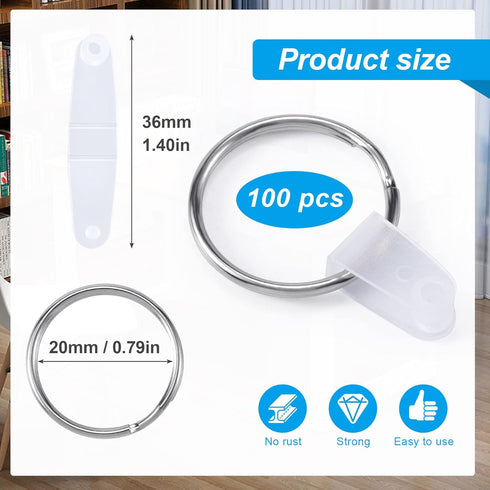 OIIKI 100 Sets Keychain Rings for Crafts, Round Split Key Rings, Metal Keychain Connector with Clear Plastic Snap Tabs, Blanks Key Rings Jump Ring...